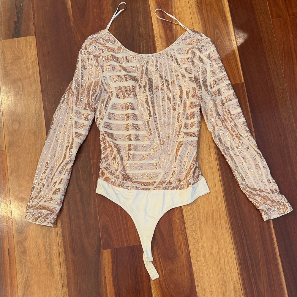 Sequin Long-Sleeve Bodysuit in Blush Pink